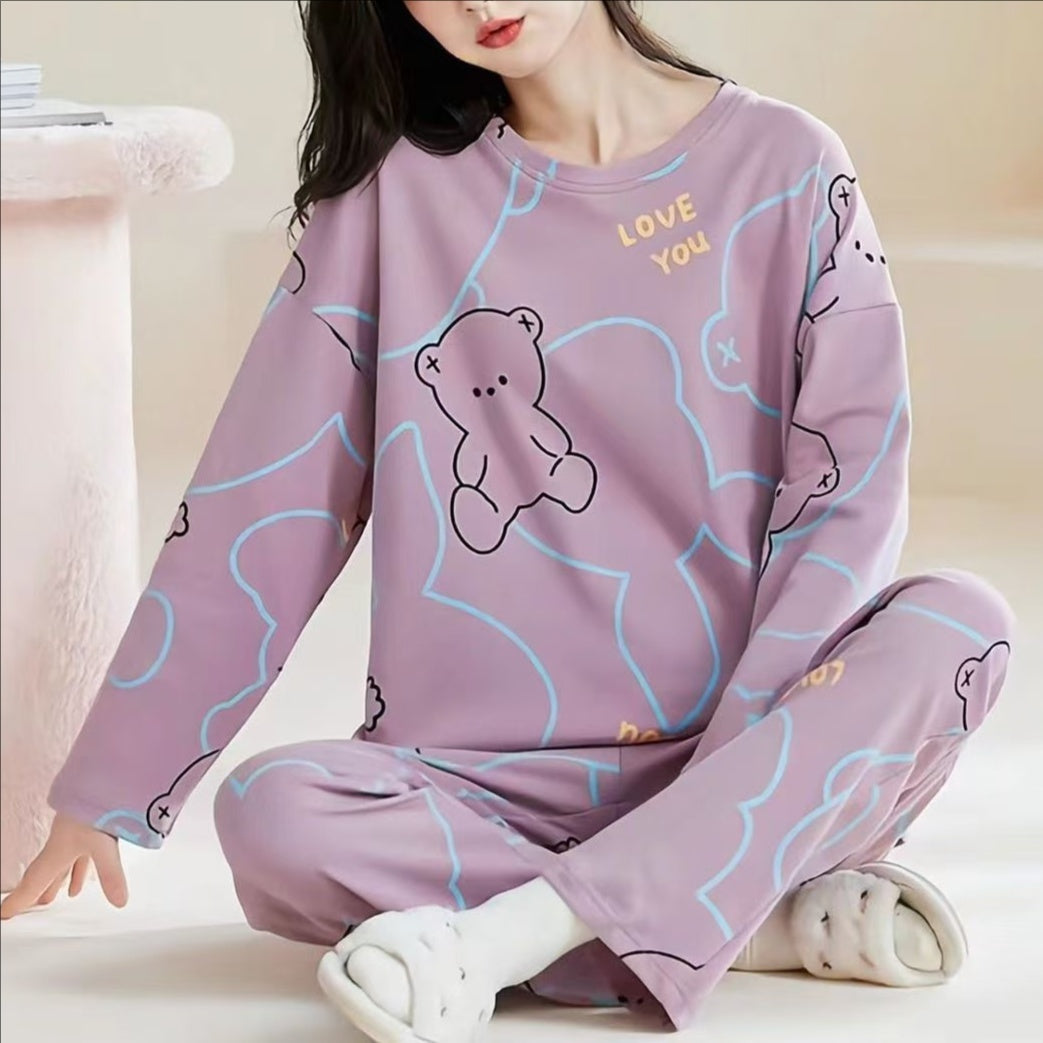 Sweet Feminine All-Season 2 Pcs Women 's Long Sleeve Sleep Set | Color: Style 1 | Image 1