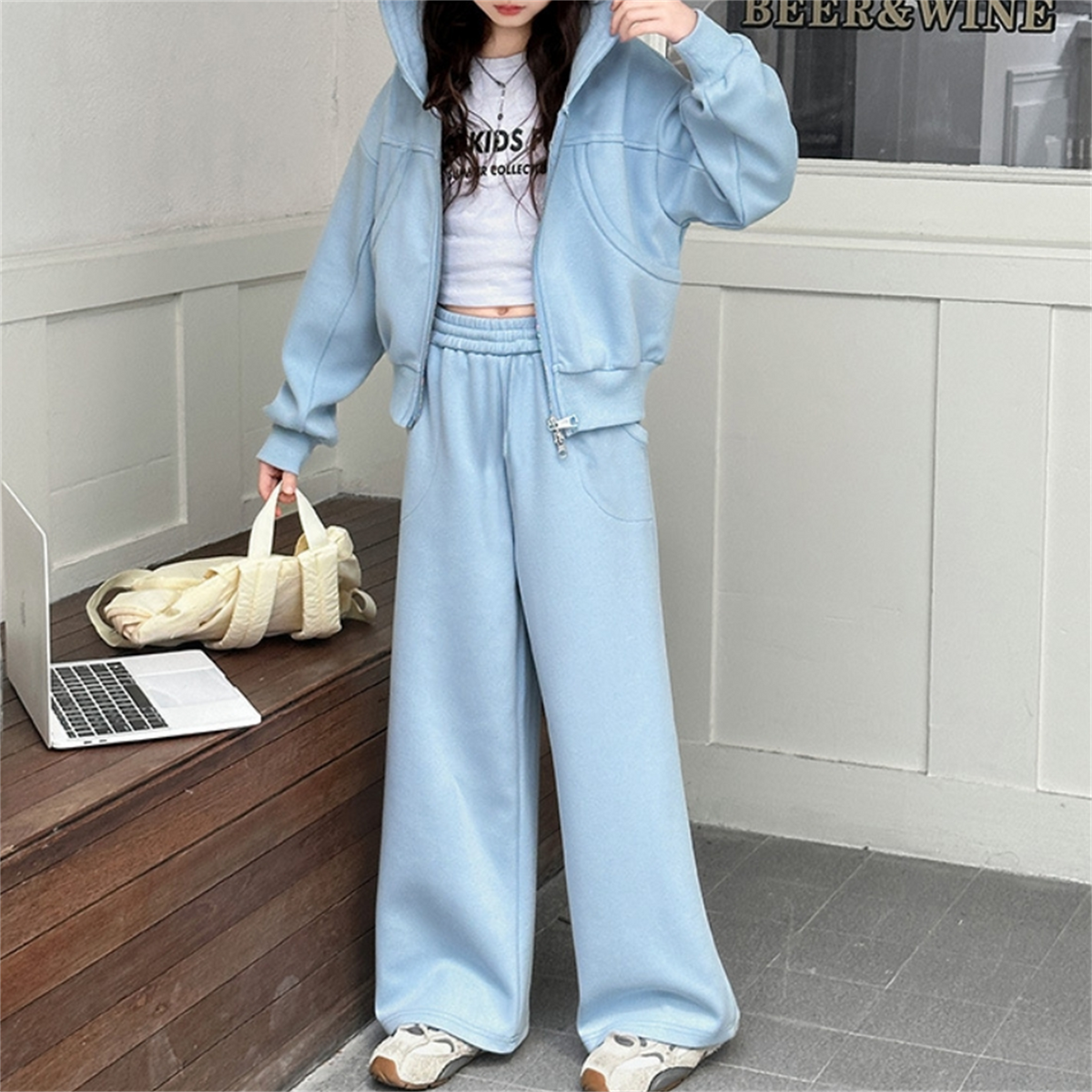Casual Sporty Autumn 2-Piece Girls' Pants Suit, Ages 4-14 | Color: Blue | Image 3