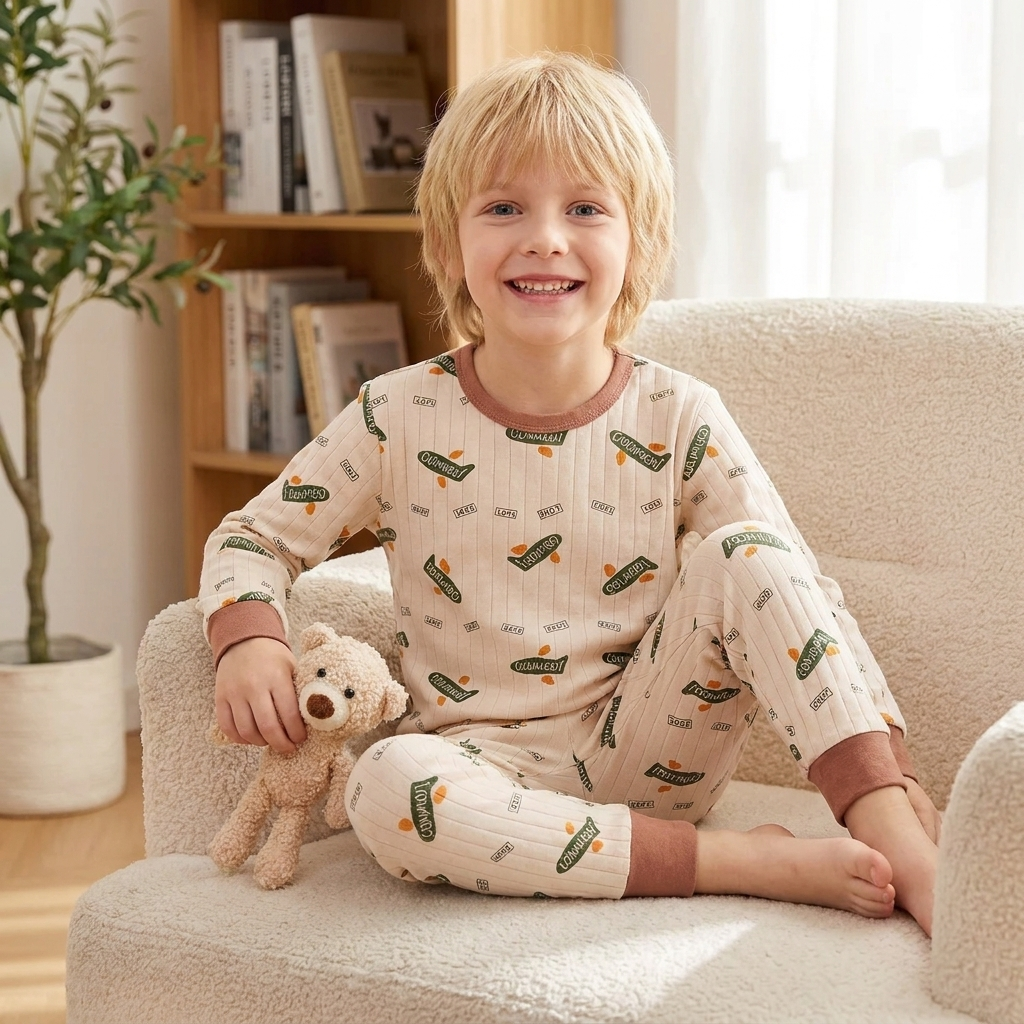Casual Sporty Spring 2-Piece Unisex Kids' Pajama Set, Ages 2-9 | Color: Style 6 | Image 2