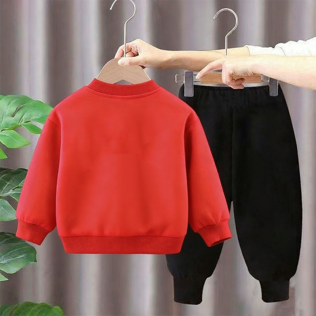Modern Chic All-Season Minimalist Autumn 2-Piece Unisex Kids' Pants Suit, Ages 2-9 | Color: Red | Image 3