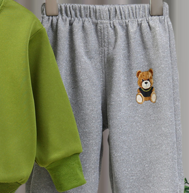 Minimalist Autumn 2-Piece Unisex Kids' Pants Suit, Ages 2-9 | Color: Green | Image 2