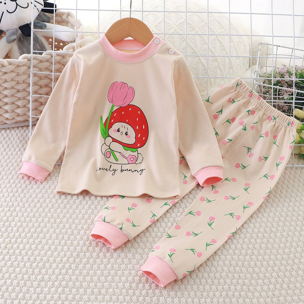 Minimalist Autumn 2-Piece Girls' Pajama Set, Ages 2-9 | Color: Pink | Image 1