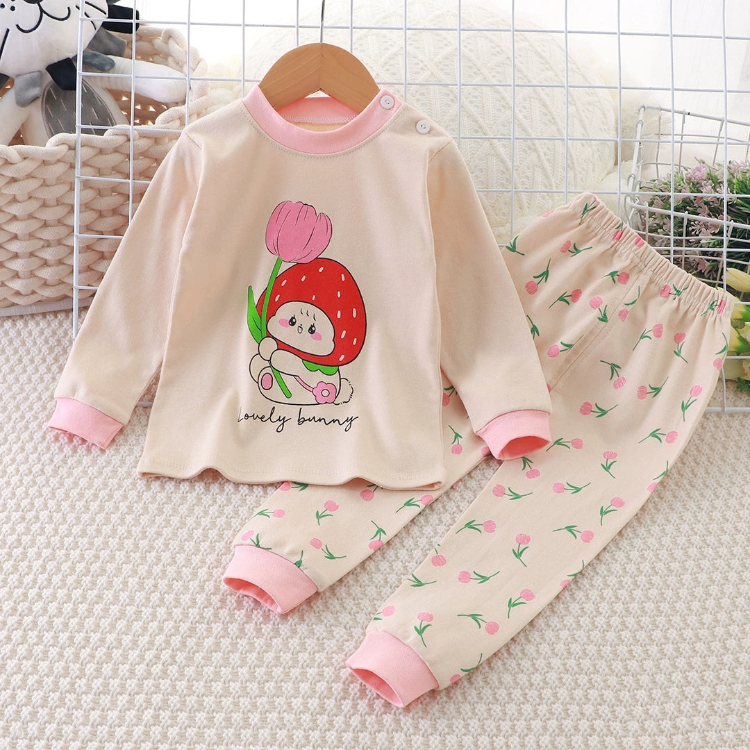 Minimalist Autumn 2-Piece Girls' Pajama Set, Ages 2-9 | Color: Pink | Image 1