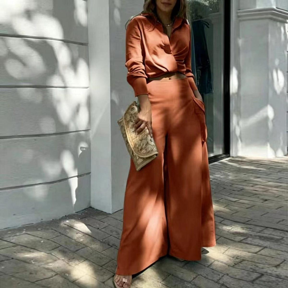 Minimalist Autumn Shirt Set | Color: Coffee | Image 1