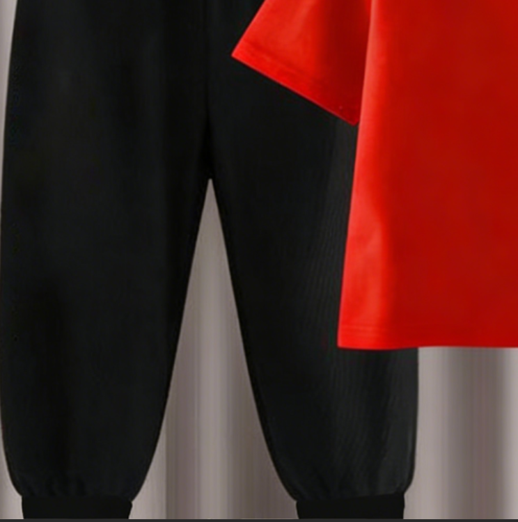 Modern Chic All-Season Minimalist Summer 2-Piece Unisex Kids' Pants Suit, Ages 2-7 | Color: Red | Image 2