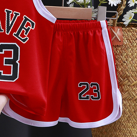 Modern Chic All-Season Minimalist Summer 2-Piece Unisex Kids' Pants Suit, Ages 2-13 | Color: Red | Image 2