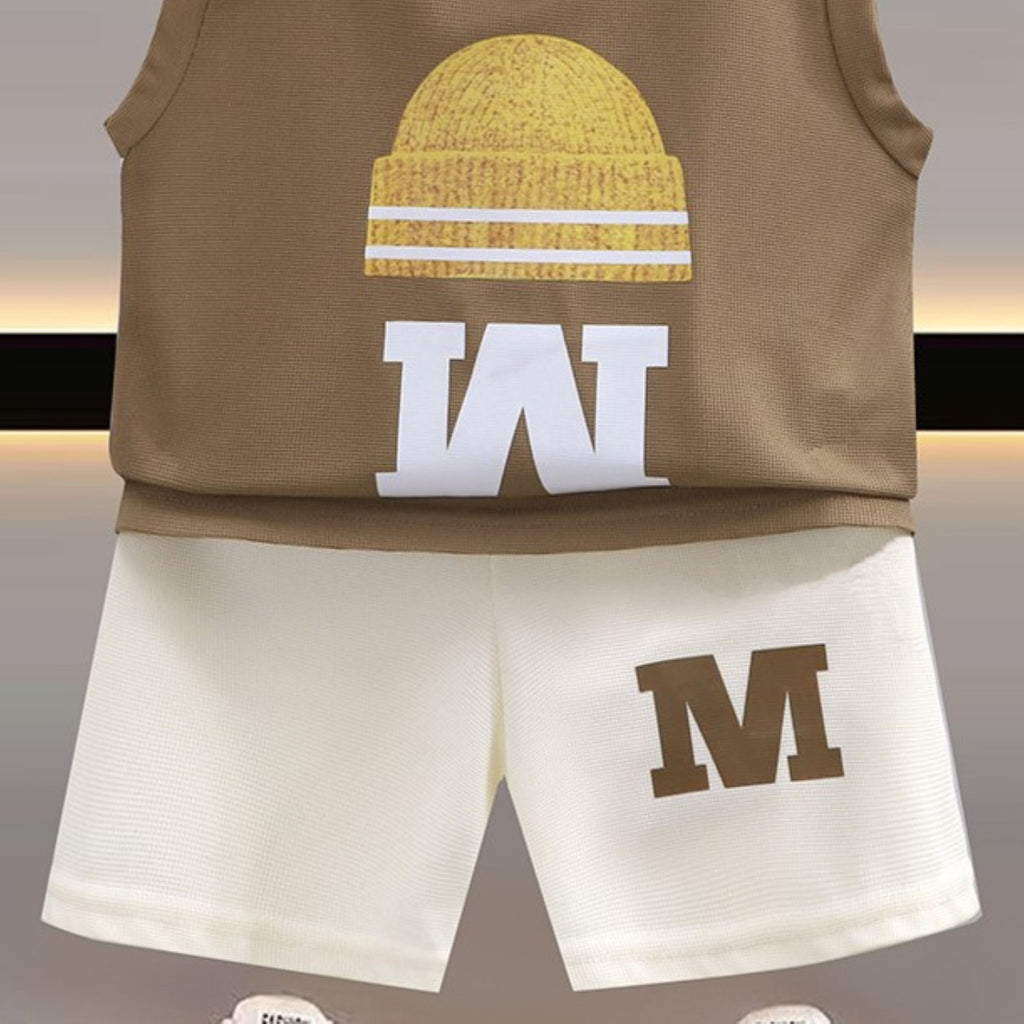 Modern Chic All-Season Minimalist Summer 2-Piece Boys' Pants Suit, Ages 2-9 | Color: Brown | Image 2