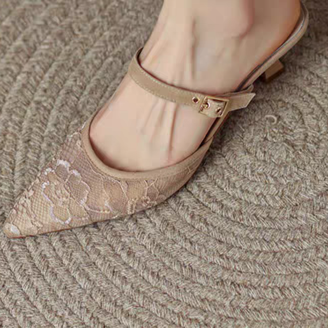 Modern Chic All-Season PU/Artificial Leather/Microfiber Leather Women's High Heel Slippers | Color: Apricot | Image 2