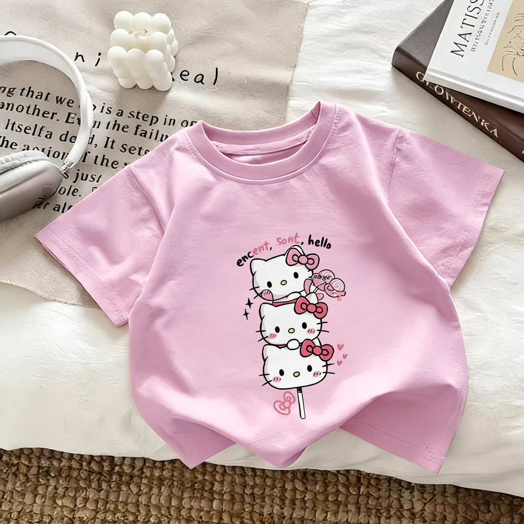 Modern Chic All-Season Casual Sporty Summer Unisex Kids' T-Shirt, Ages 2-9 | Color: Pink | Image 1