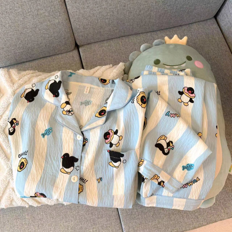 Sweet & Cute All-Season 2 Pcs Women 's Long Sleeve Sleep Set | Color: Lake Blue | Image 1