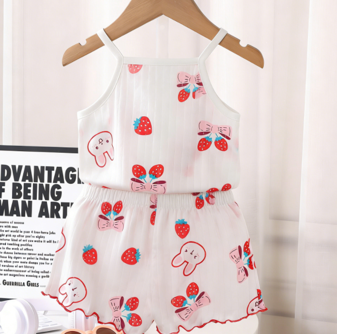 Minimalist Summer 2-Piece Girls' Pajama Set, Ages 2-7 | Color: Red | Image 3