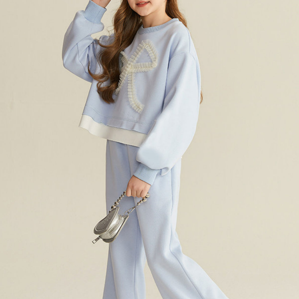 Modern Chic All-Season Minimalist Spring Girls' Pants Suit, Ages 4-14 | Color: Blue | Image 2