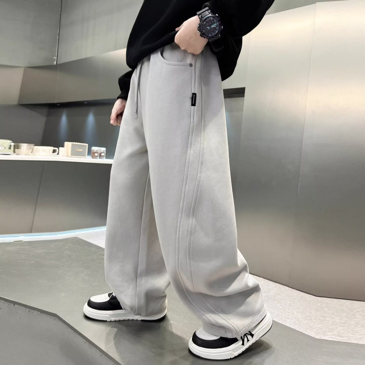 Minimalist Autumn Boys' Casual Pants, Ages 4-14 | Color: Light Grey | Image 1
