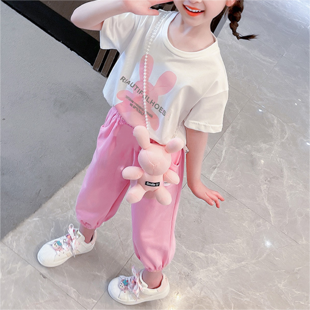 Minimalist Summer 2-Piece Girls' Pants Suit, Ages 2-9 | Color: Pink | Image 1