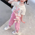 Minimalist Summer 2-Piece Girls' Pants Suit, Ages 2-9 | Color: Pink | Image 1