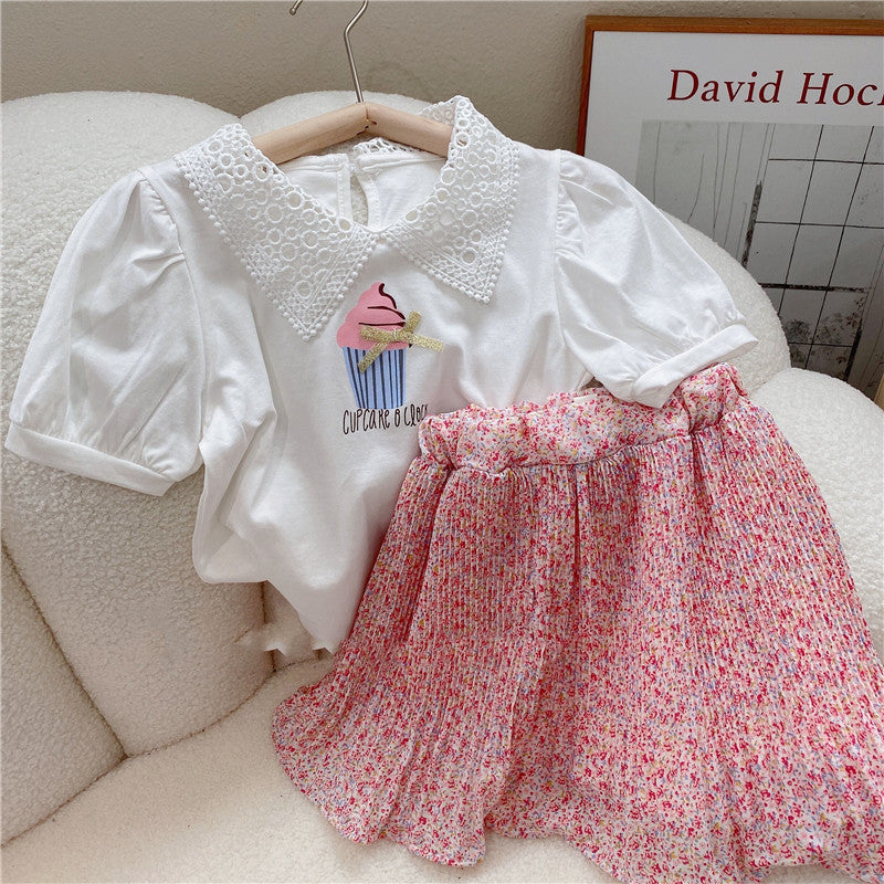 Sweet & Cute Summer 2-Piece Girls' Dress Suit, Ages 2-9 | Color: White | Image 1