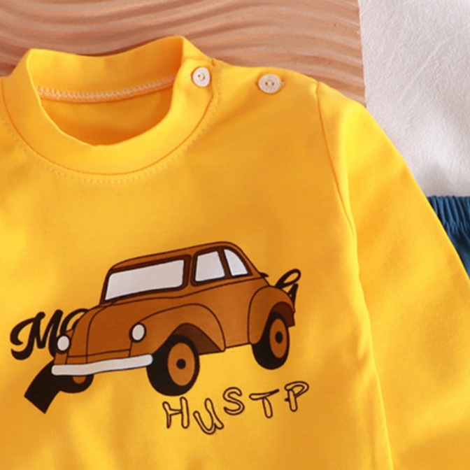 Minimalist Autumn 2-Piece Boys' Pajama Set, Ages 2-9 | Color: Yellow | Image 3