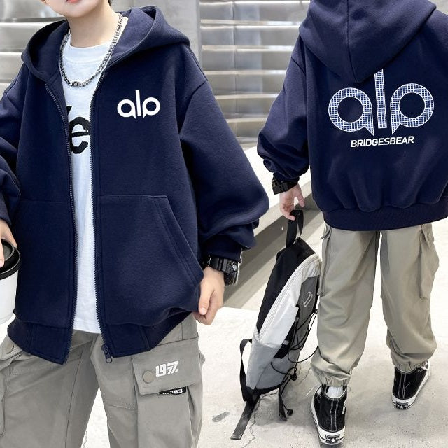 Modern Chic All-Season Minimalist Autumn Boys' Jacket, Ages 4-14 | Color: Navy | Image 1