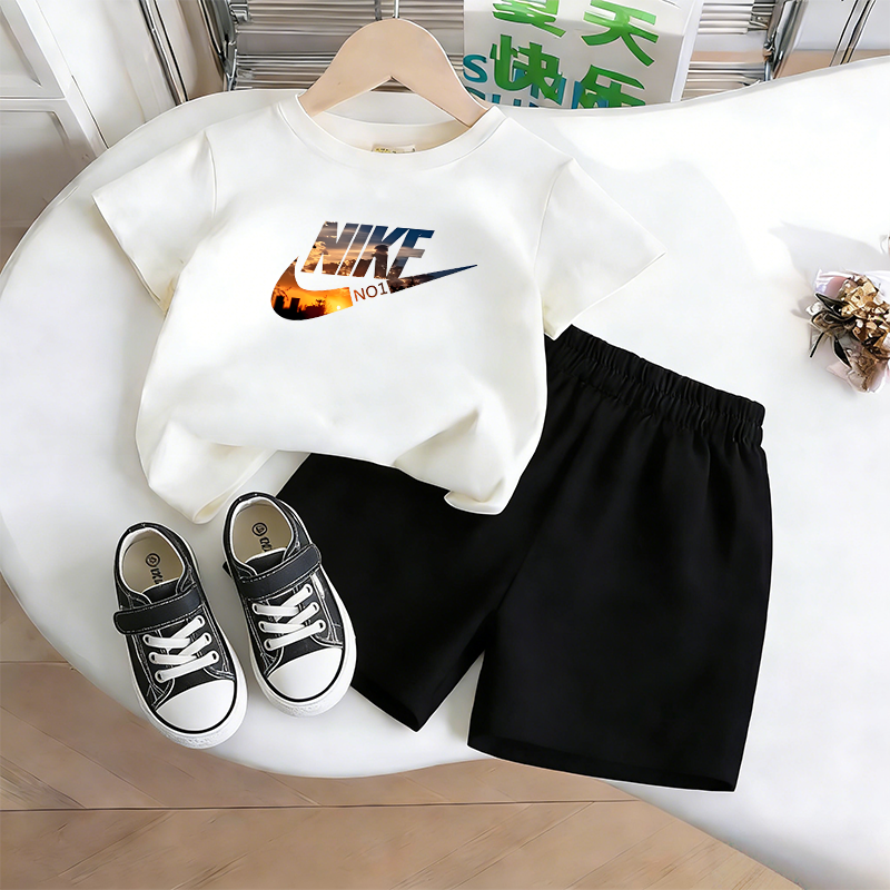 Modern Chic All-Season Casual Sporty Summer 2-Piece Unisex Kids' Pants Suit, Ages 2-9 | Color: White | Image 1