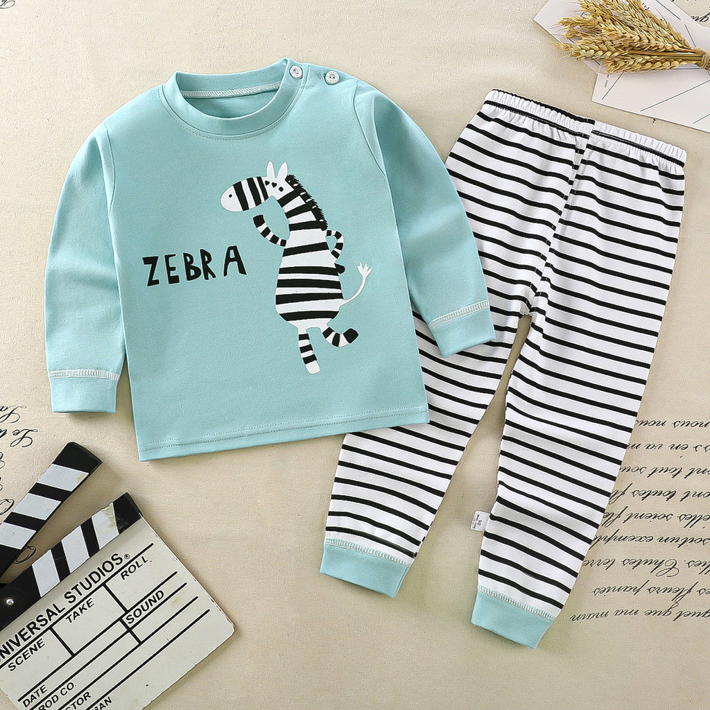 Minimalist Autumn 2-Piece Unisex Baby Pajama Set, Ages 6-24 Months | Color: Lake Blue | Image 1