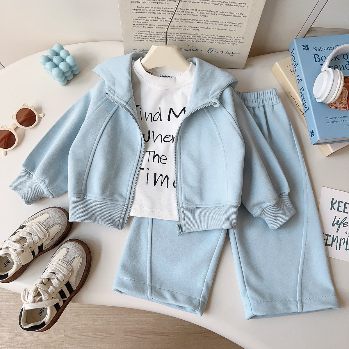 Casual Sporty Autumn 3-Piece Girls' Pants Suit, Ages 2-9 | Color: Blue | Image 1