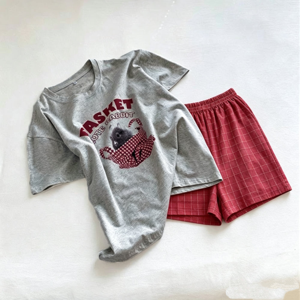 Minimalist Summer Women 's Short  Sleeve Sleep Set | Color: Style 1 | Image 1