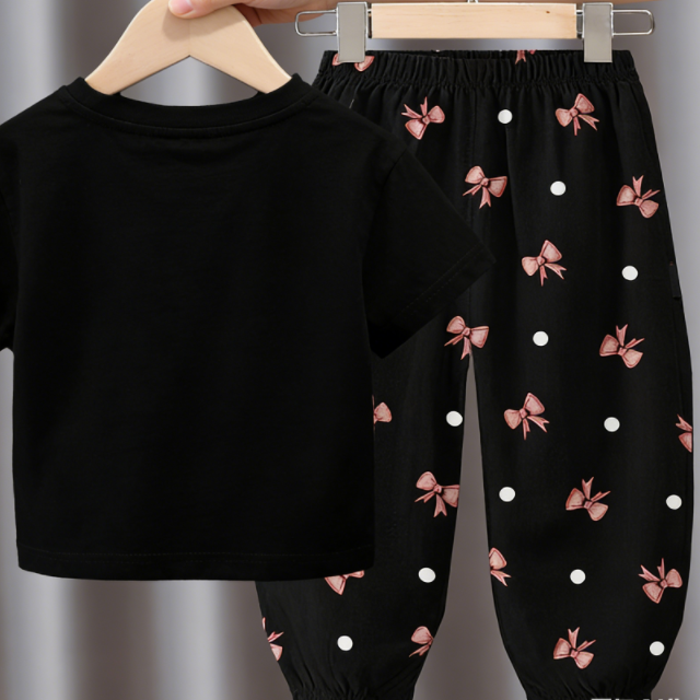 Minimalist Summer 2-Piece Unisex Kids' Pants Suit, Ages 2-7 | Color: Black | Image 3