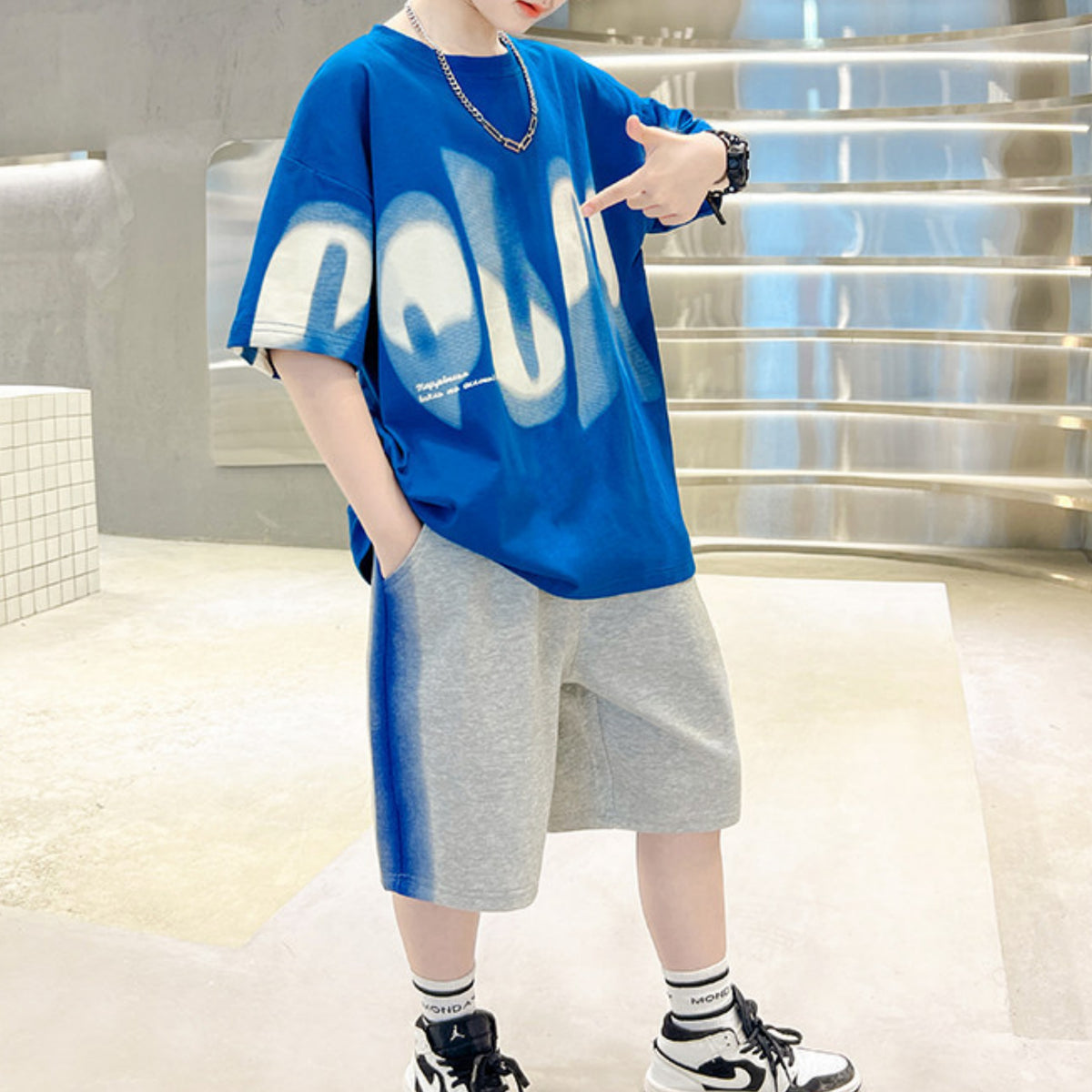 Minimalist Summer 2-Piece Boys' Pants Suit, Ages 6-14 | Color: Blue | Image 3