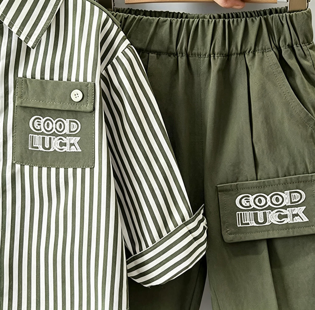 Trendy Autumn 2-Piece Boys' Pants Suit, Ages 2-9 | Color: Green | Image 2