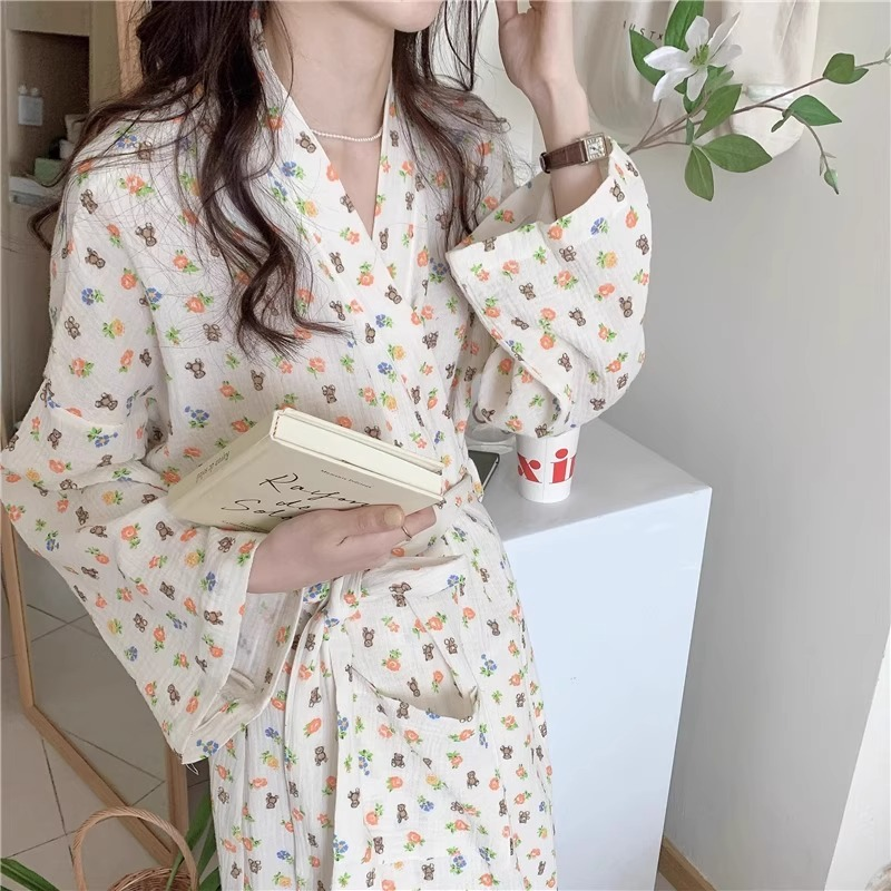 Elegant All-Season 2 Pcs Women 's Long Sleeve Sleep Robe | Color: Style 2 | Image 1