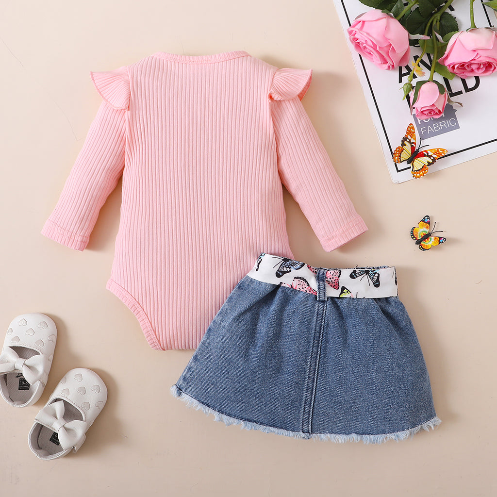 Trendy Autumn 2-Piece Baby Girls' Dress Suit, Ages 0-6 Months | Color: Pink | Image 3
