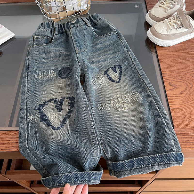Modern Chic Trendy All-Season Girls' Loose Pants, Ages 2-9 | Color: Blue | Image 1