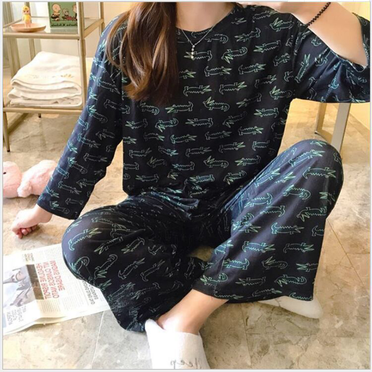Modern Chic Sweet Feminine All-Season 2 Pcs Women 's Long Sleeve Sleep Set | Color: Style 1 | Image 2