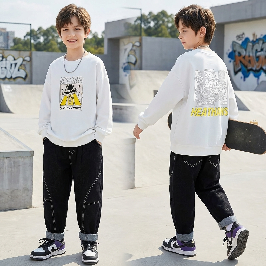 Minimalist Autumn Boys' Sweatshirt, Ages 2-13 | Color: White | Image 1