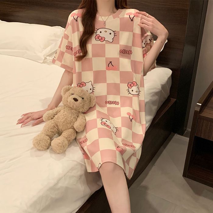 Modern Chic All-Season Sweet Feminine Summer Women 's Short  Sleeve Sleep Dress | Color: Style 1 | Image 1