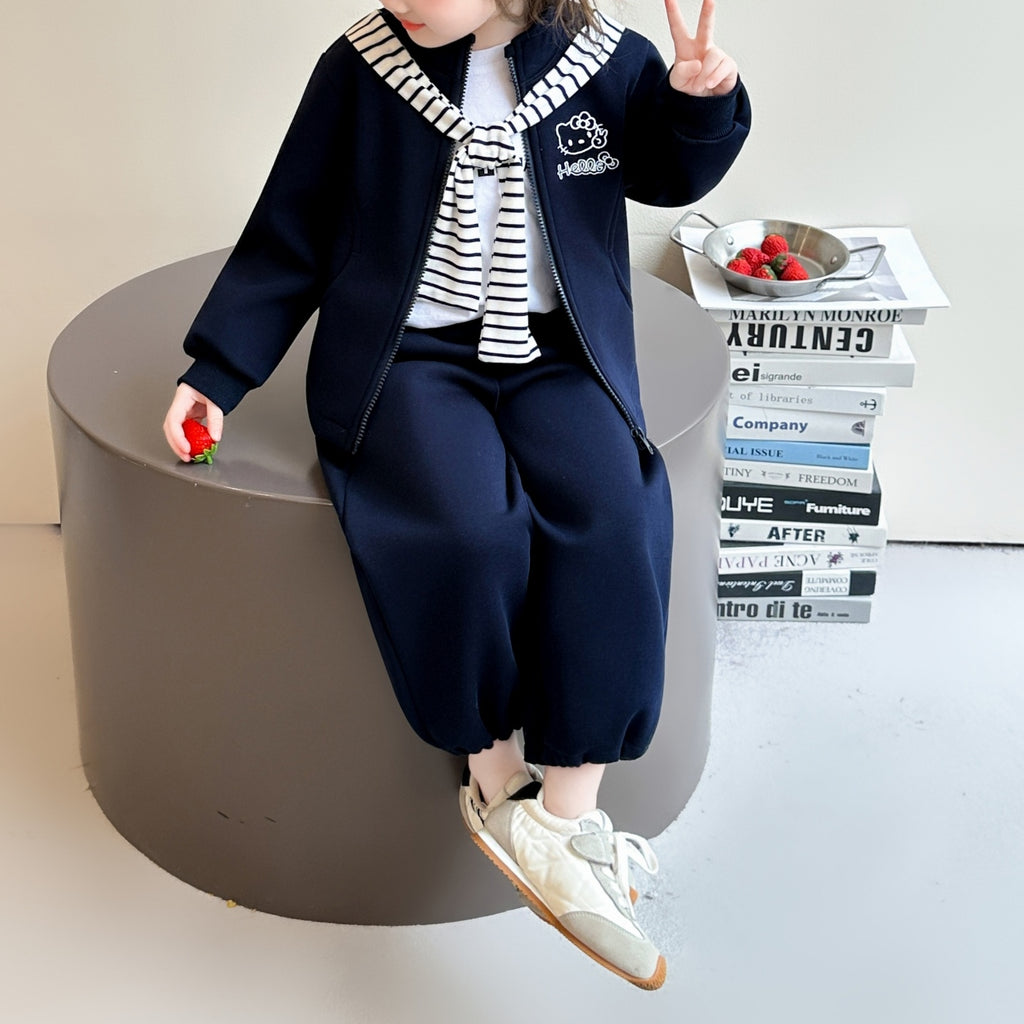 Modern Chic All-Season Casual Sporty Autumn 2-Piece Girls' Pants Suit, Ages 2-9 | Color: Navy | Image 3