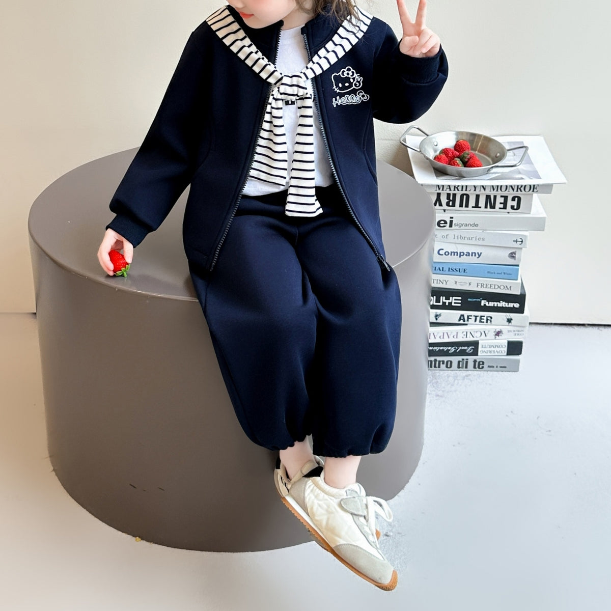 Modern Chic All-Season Casual Sporty Autumn 2-Piece Girls' Pants Suit, Ages 2-9 | Color: Navy | Image 3