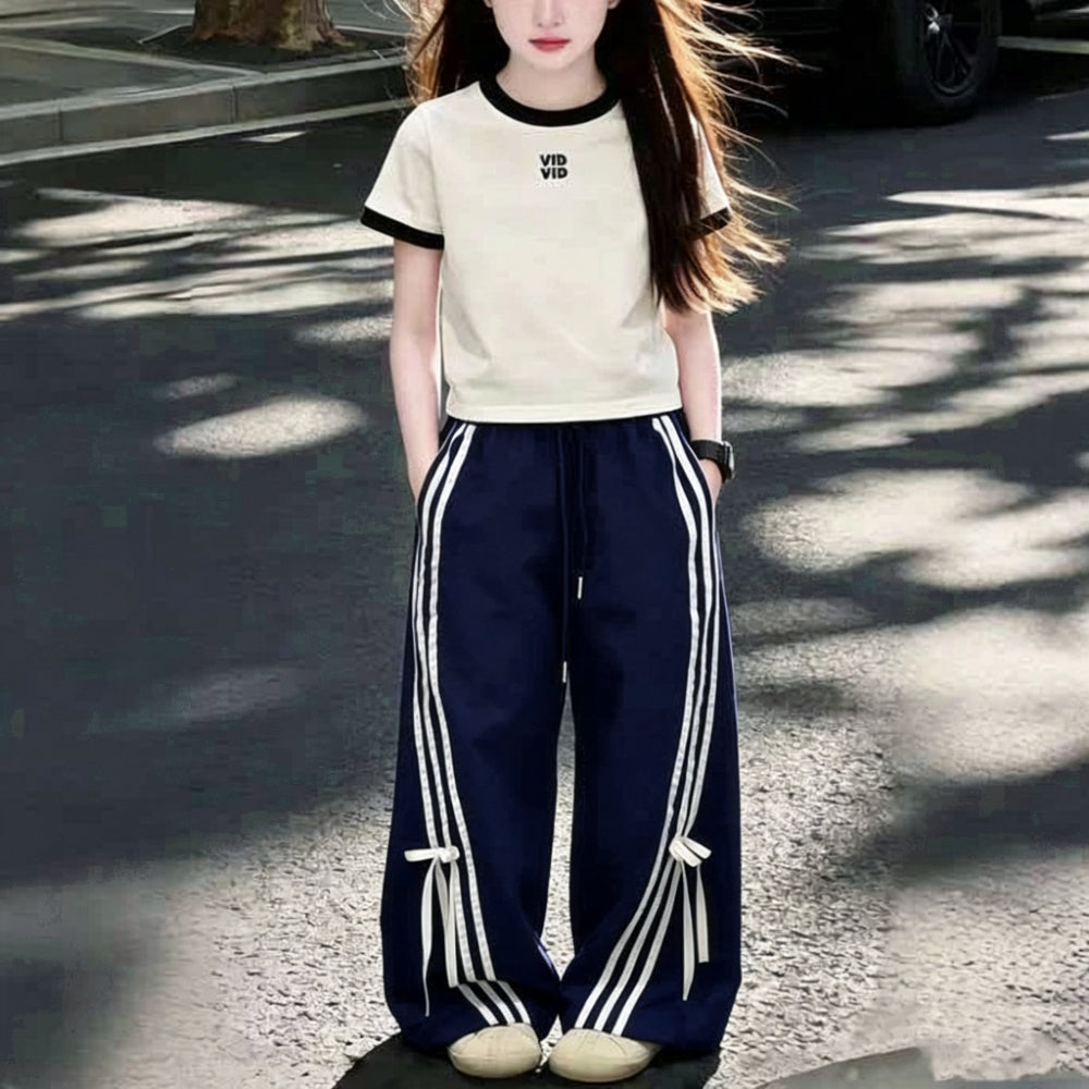 Modern Chic All-Season Casual Sporty Summer 2-Piece Girls' Pants Suit, Ages 4-14 | Color: White | Image 2