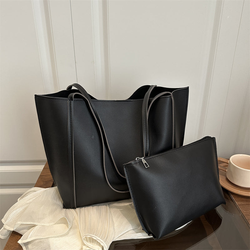 Trendy Autumn PU/Artificial Leather/Microfiber Leather Women's Handbags Tote Bags | Color: Black | Image 1