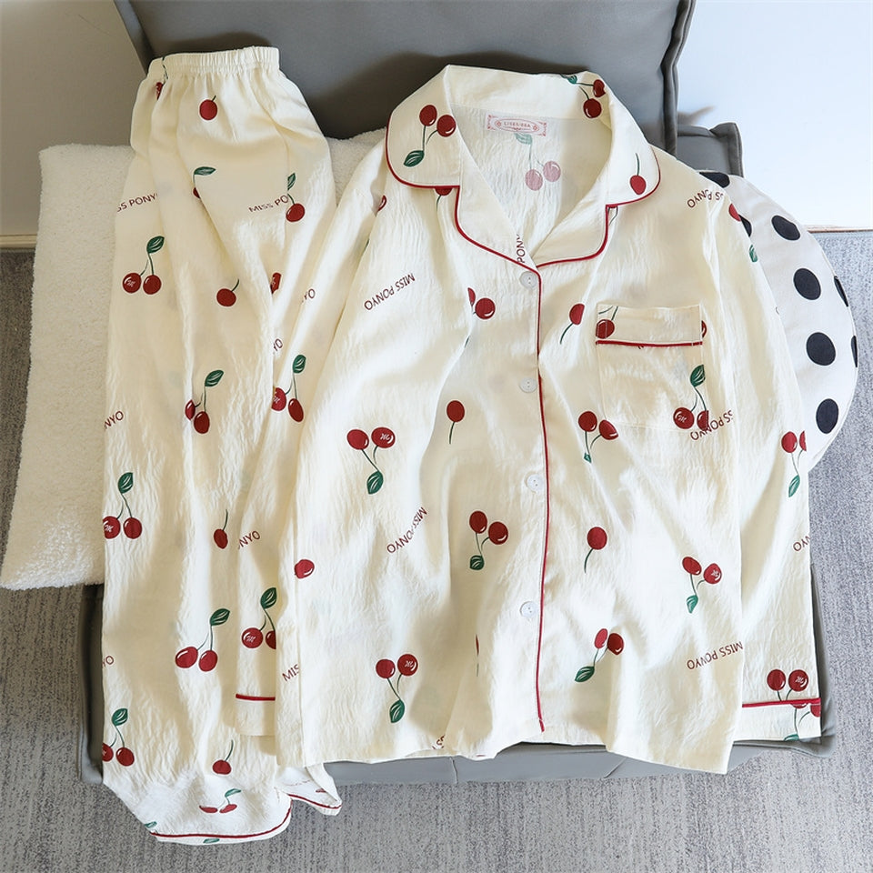 Sweet & Cute All-Season 2 Pcs Women 's Long Sleeve Sleep Set | Color: White | Image 2