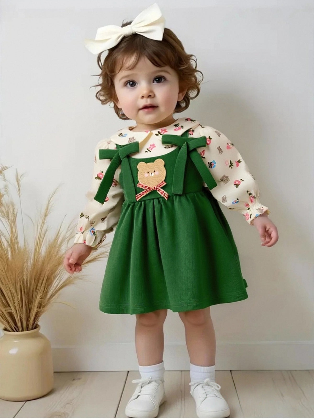 Sweet & Cute Autumn Baby Girls' Dress, Ages 3-24 Months | Color: Green | Image 1