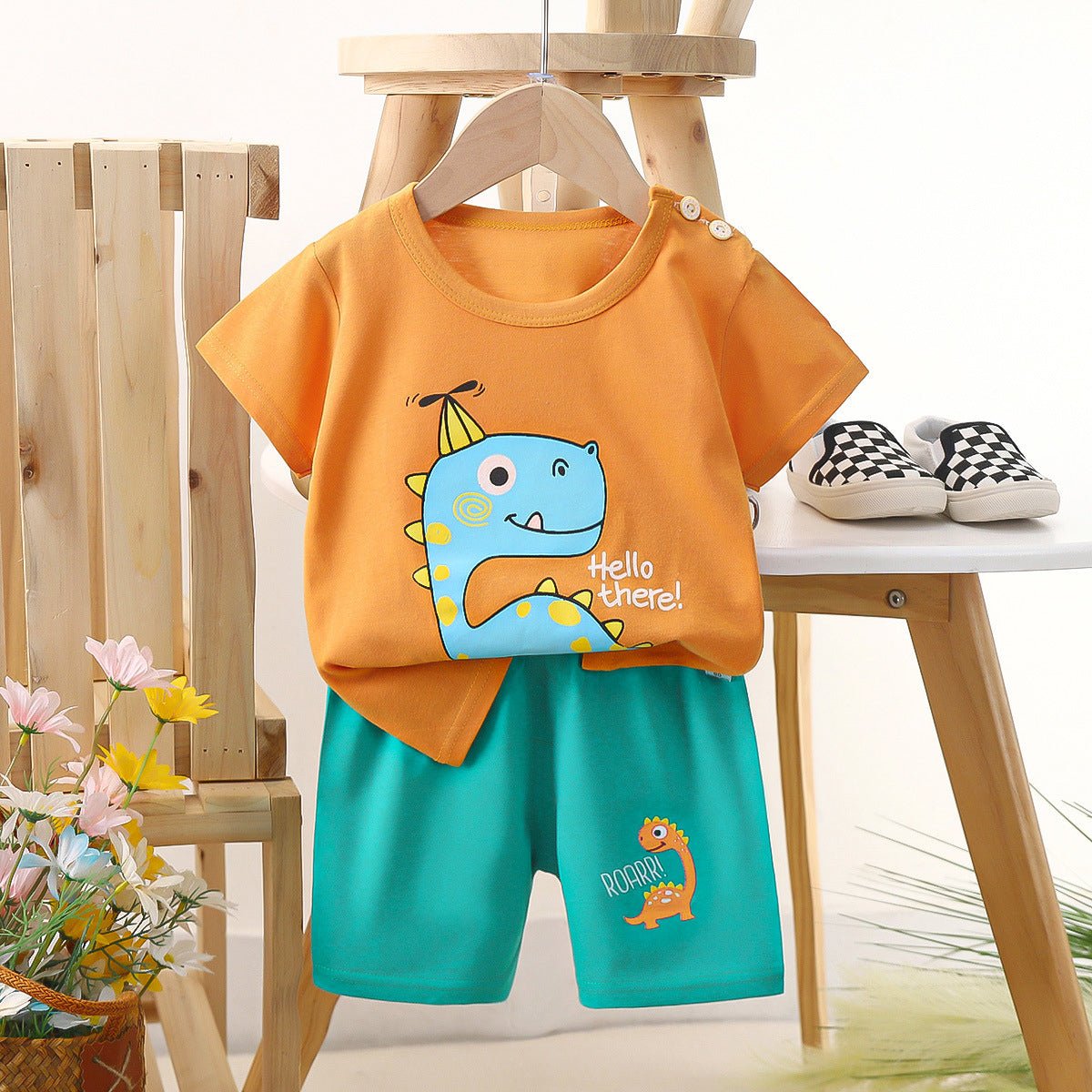 Minimalist Summer 2-Piece Unisex Kids' Pajama Set, Ages 2-7 | Color: Style 3 | Image 1