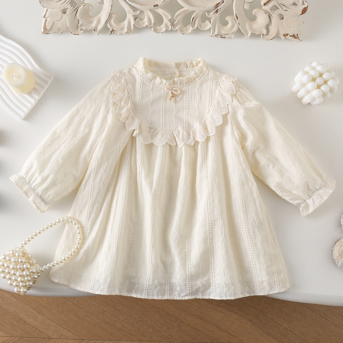 Modern Chic All-Season Trendy Spring Girls' A-Line Dress, Ages 2-9 | Color: White | Image 1
