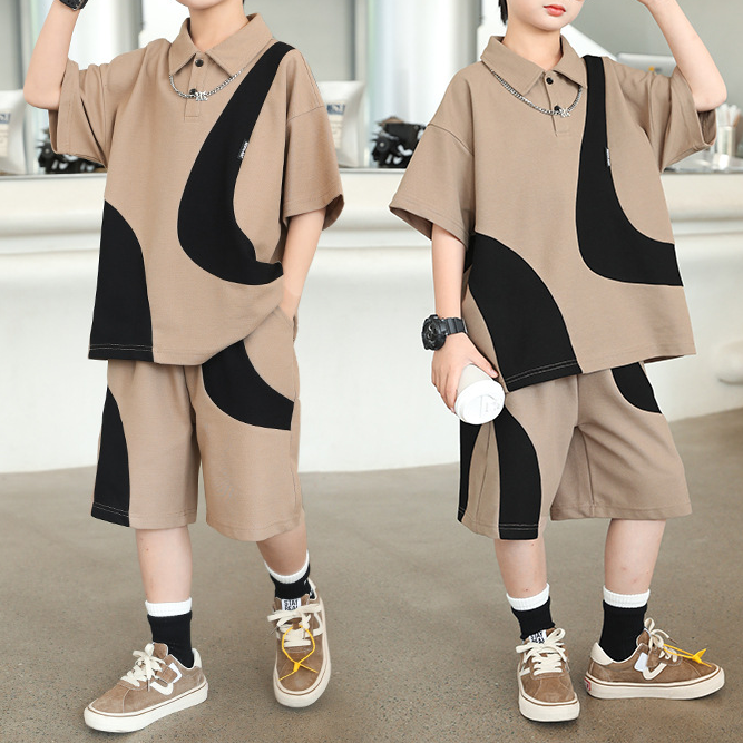 Casual Sporty Summer 2-Piece Boys' Pants Suit, Ages 4-14 | Color: Coffee | Image 1
