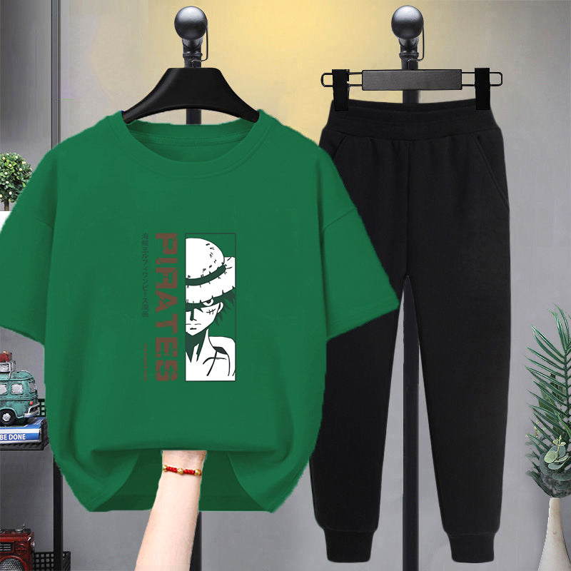 Modern Chic All-Season Minimalist Summer 2-Piece Boys' Pants Suit, Ages 3-14 | Color: Green | Image 1