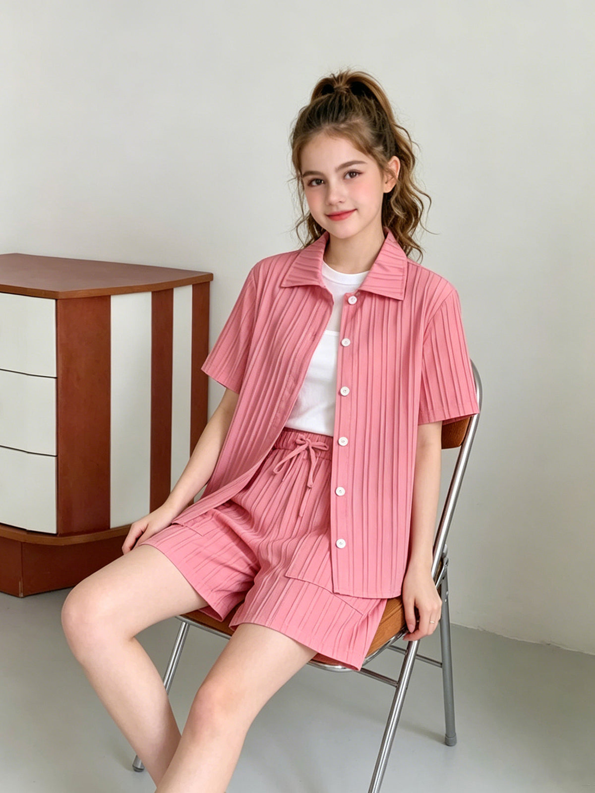 Sweet & Cute Summer Girls' Pants Suit, Ages 8-12 | Color: Pink | Image 2