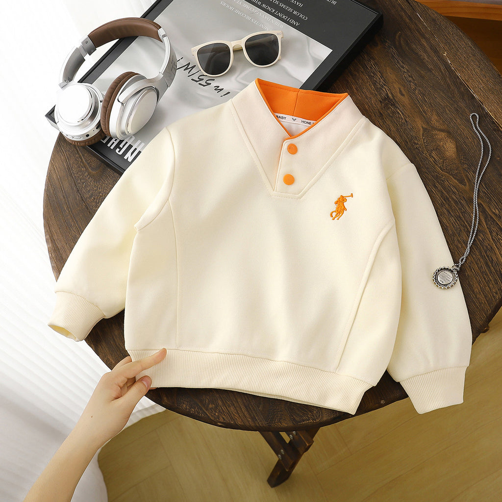 Modern Chic All-Season Casual Sporty Autumn Unisex Kids' Sweatshirt, Ages 2-13 | Color: Beige | Image 1