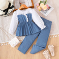 Elegant Autumn 2-Piece Girls' Pants Suit, Ages 2-7 | Color: White&Deep Blue | Image 1
