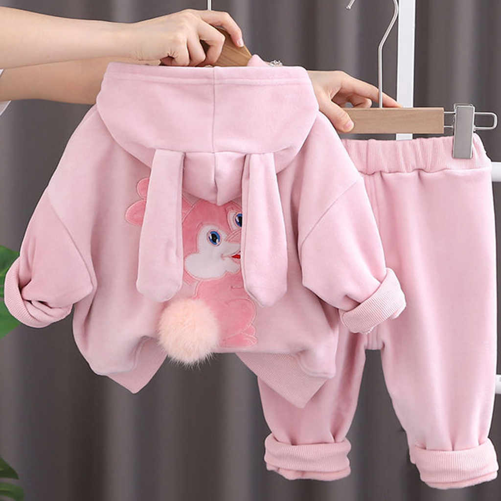Minimalist Autumn 2-Piece Unisex Kids' Pants Suit, Ages 2-7 | Color: Pink | Image 2