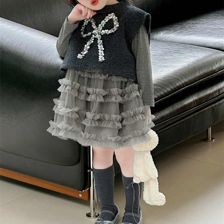 Sweet & Cute Winter 2-Piece Girls' Dress Suit, Ages 2-9 | Color: Grey | Image 2